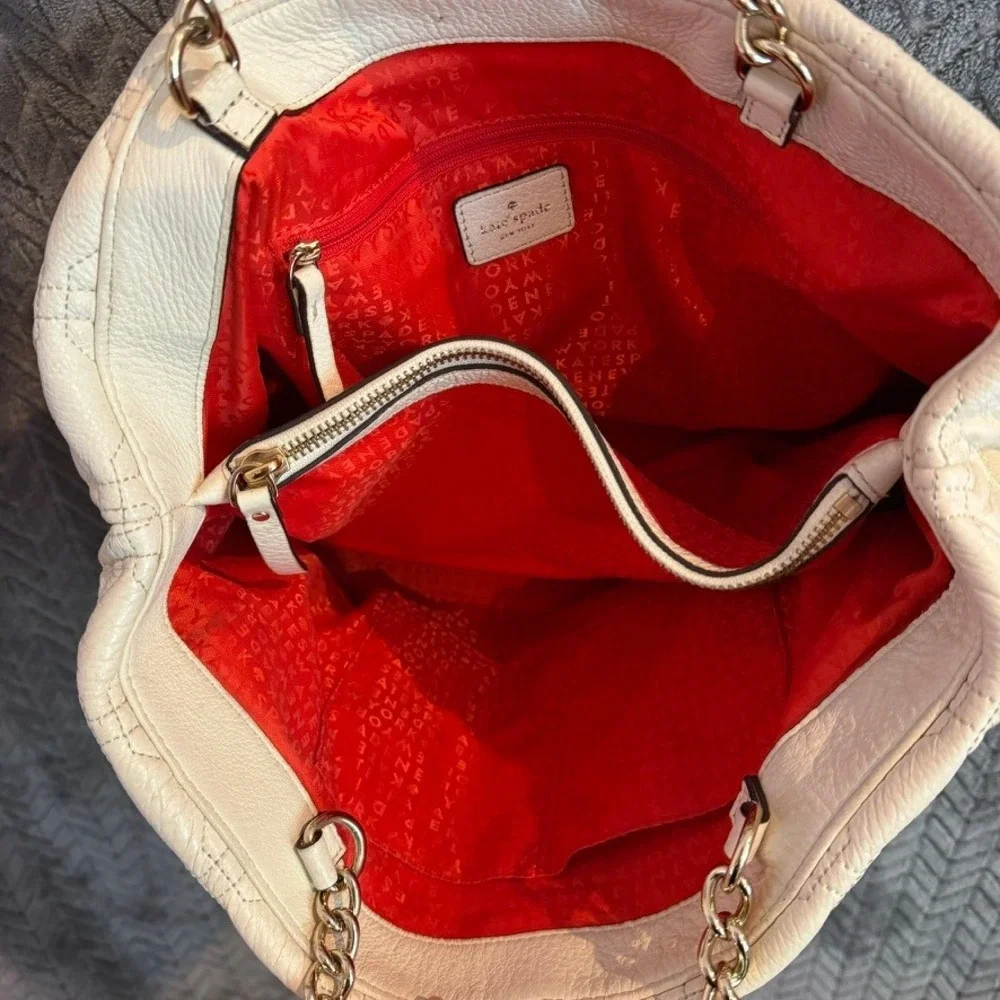 Kate Spade Off White Quilted leather Bag Astor Court Elena Shoulder Bag Large